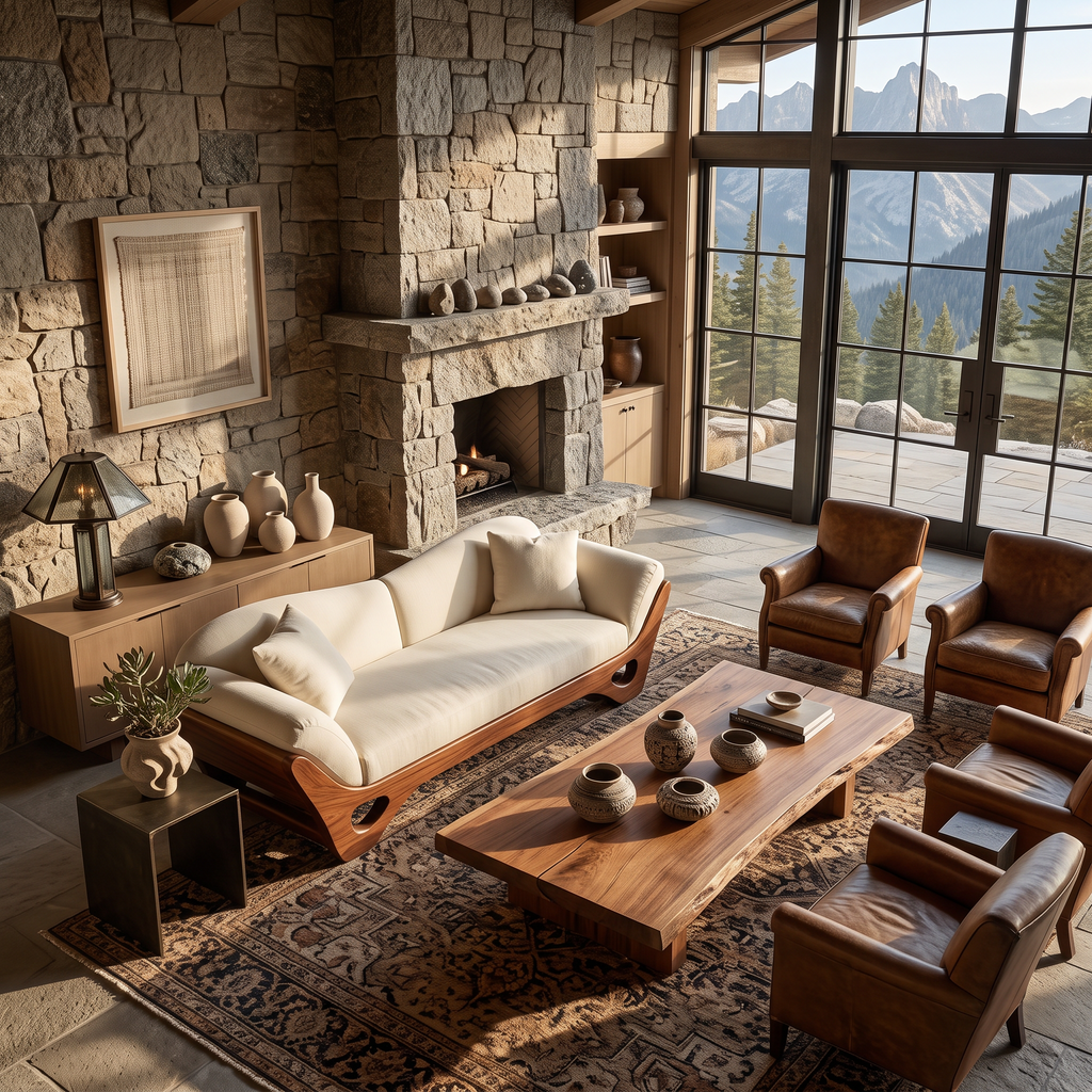 Artistic Wooden Sofa With Sculptural Organic Frame For Contemporary
