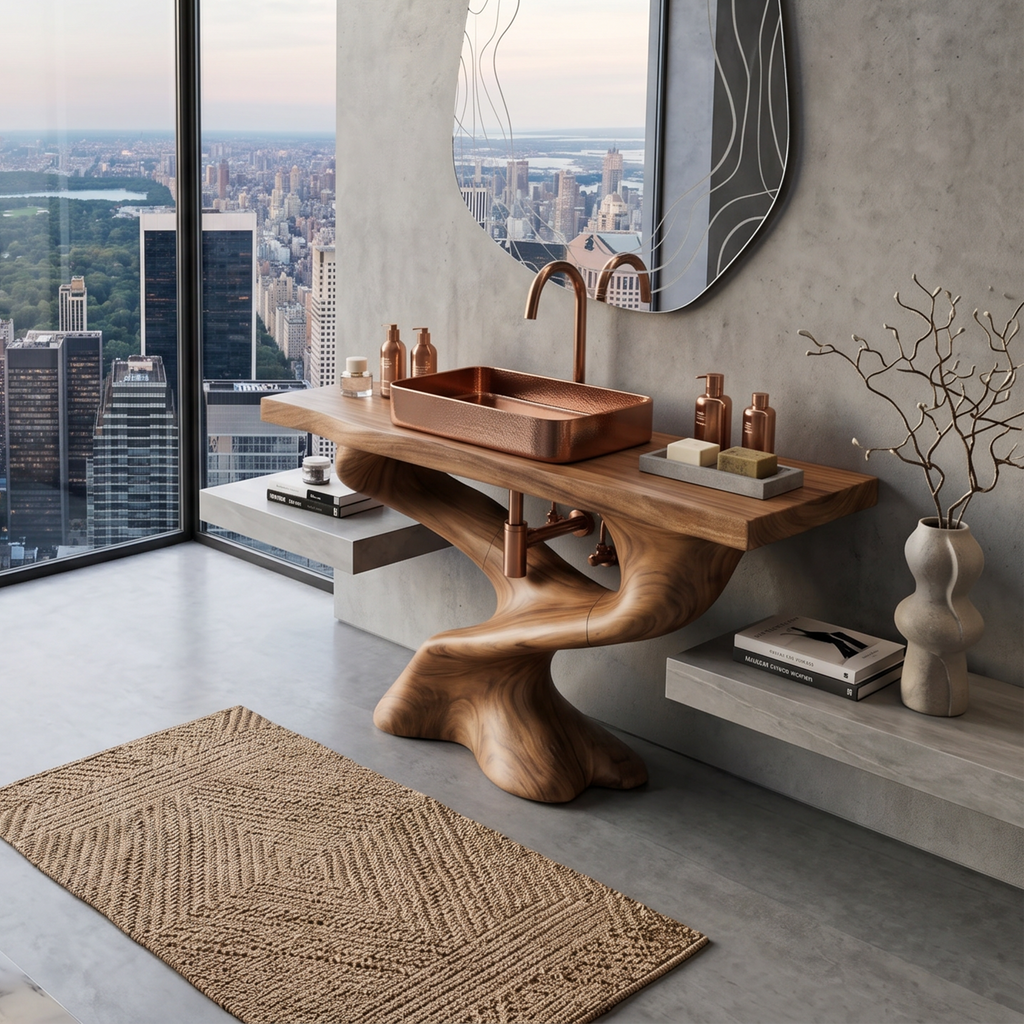 Live Edge Solid Wood Bathroom Vanity for Farmhouse or Modern Baths