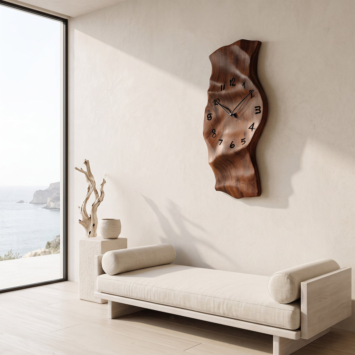 Contemporary Wall Clock, Unique Vertical Abstract Wooden Clock