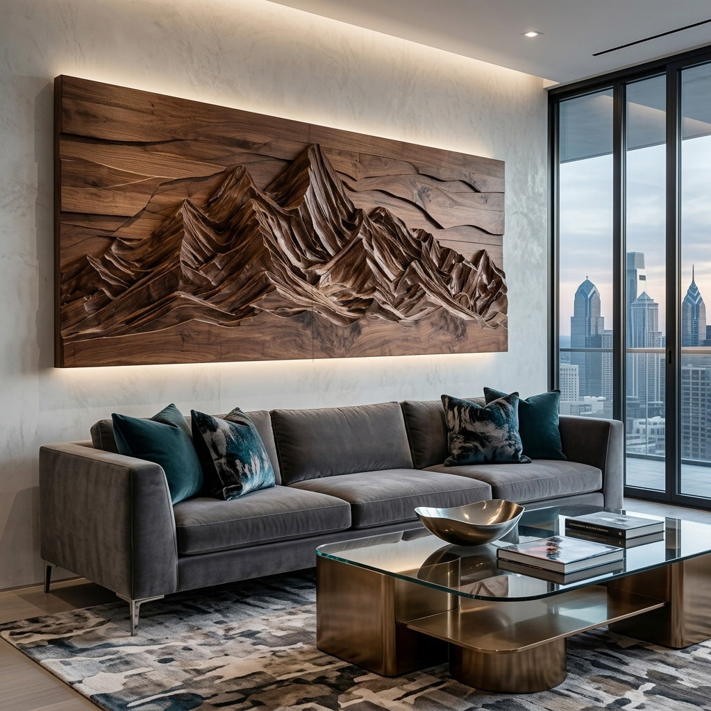 Mountain Wall Art With Layered Carved Design For Holiday Decor