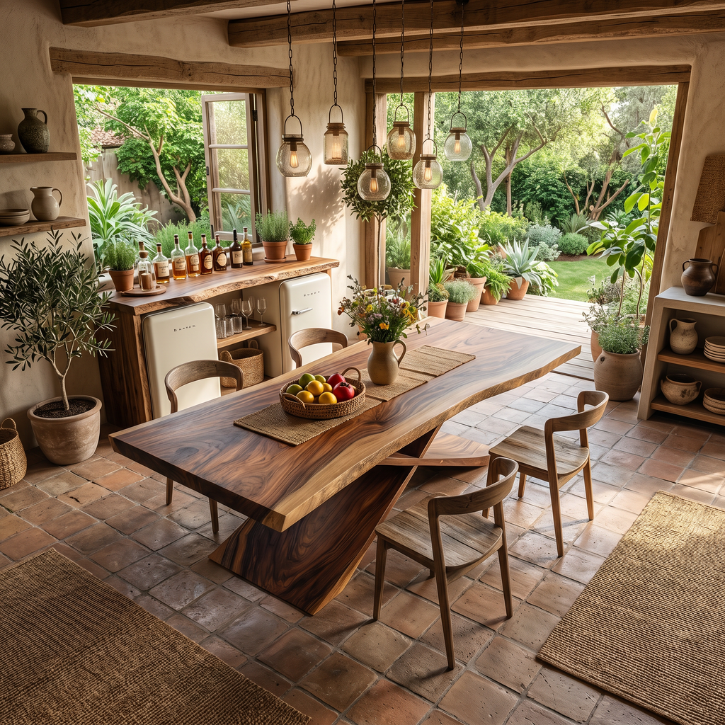 Contemporary Organic Live Edge Solid Wood Dining Table, Modern Handcrafted Hardwood Kitchen Dinner Table for Dining Room
