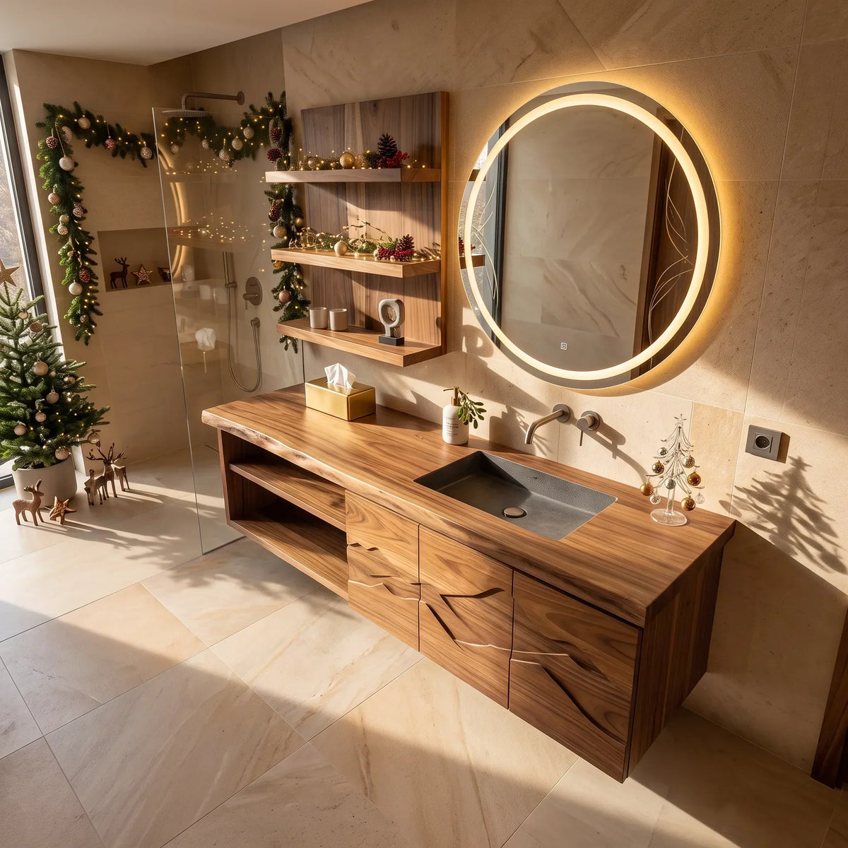 Enclosed Storage Wood Bathroom Vanity For Busy Master Ensuites