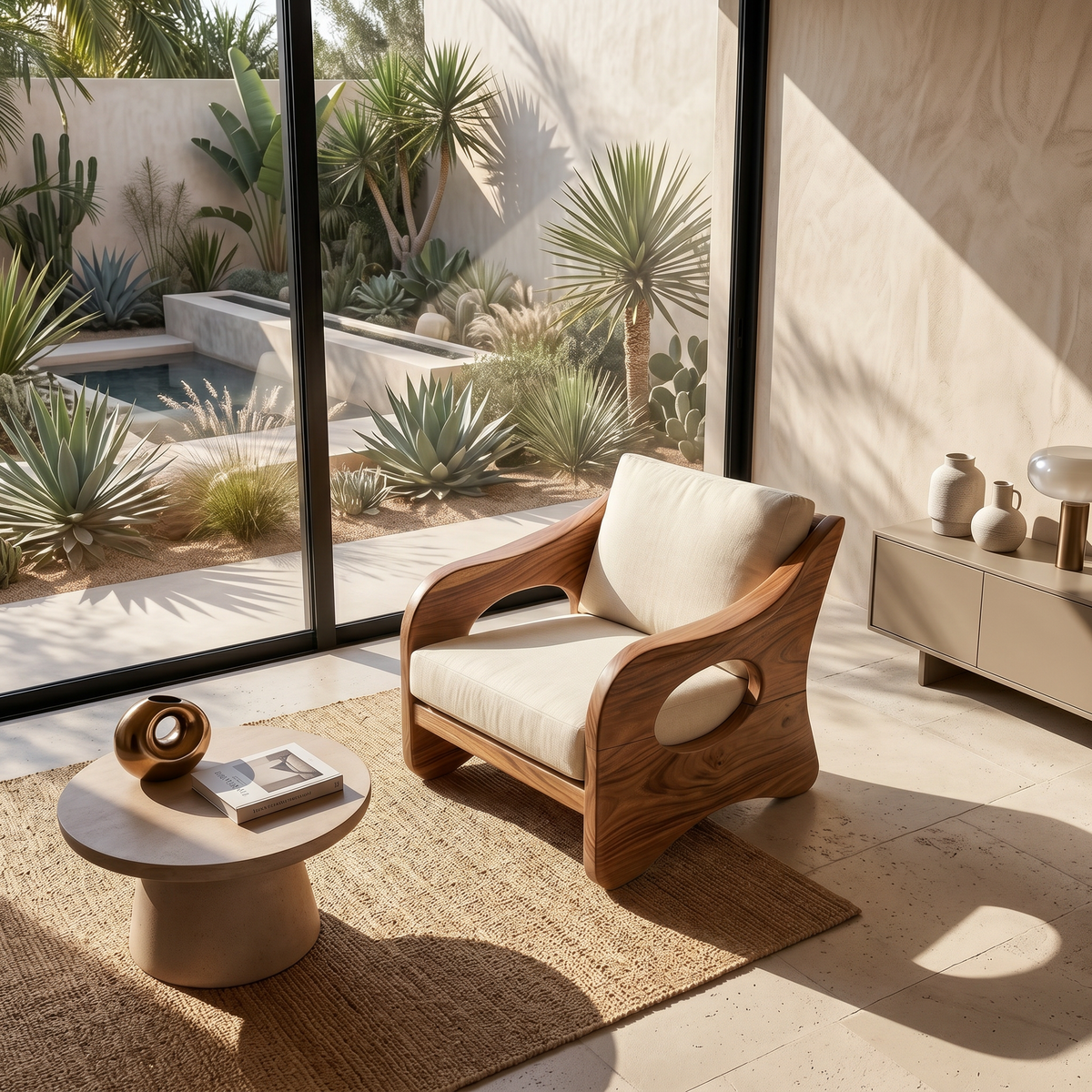 Curved Solid Wood Armchair For Executive Office Lounges
