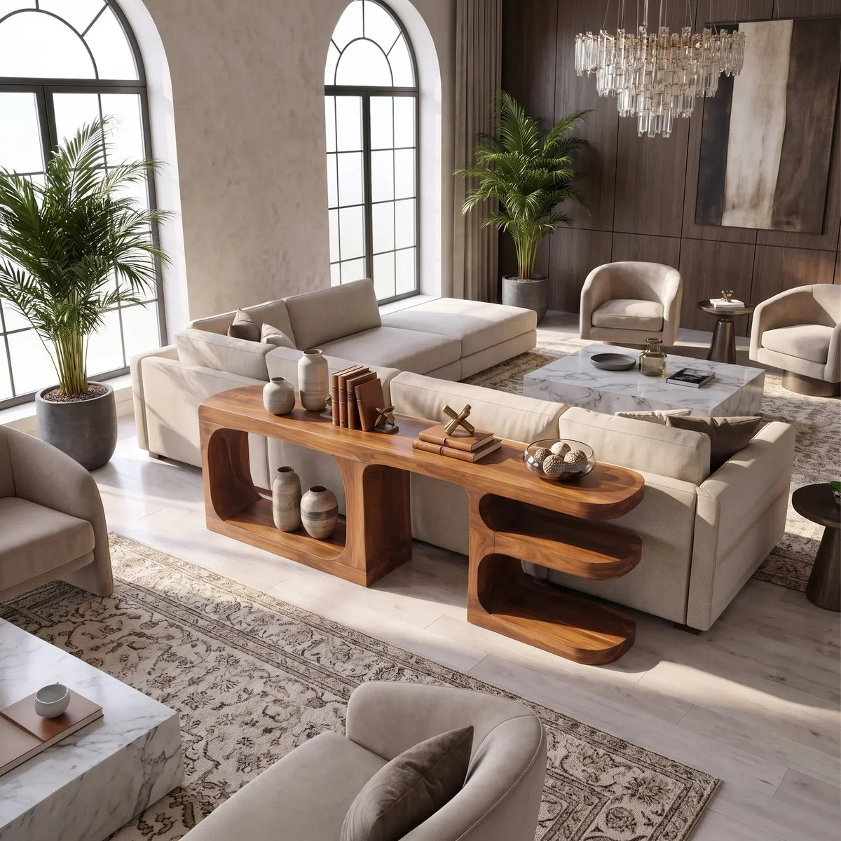 Soft Corner Wood Sideboard Cabinet For Behind-The-Sofa Placement