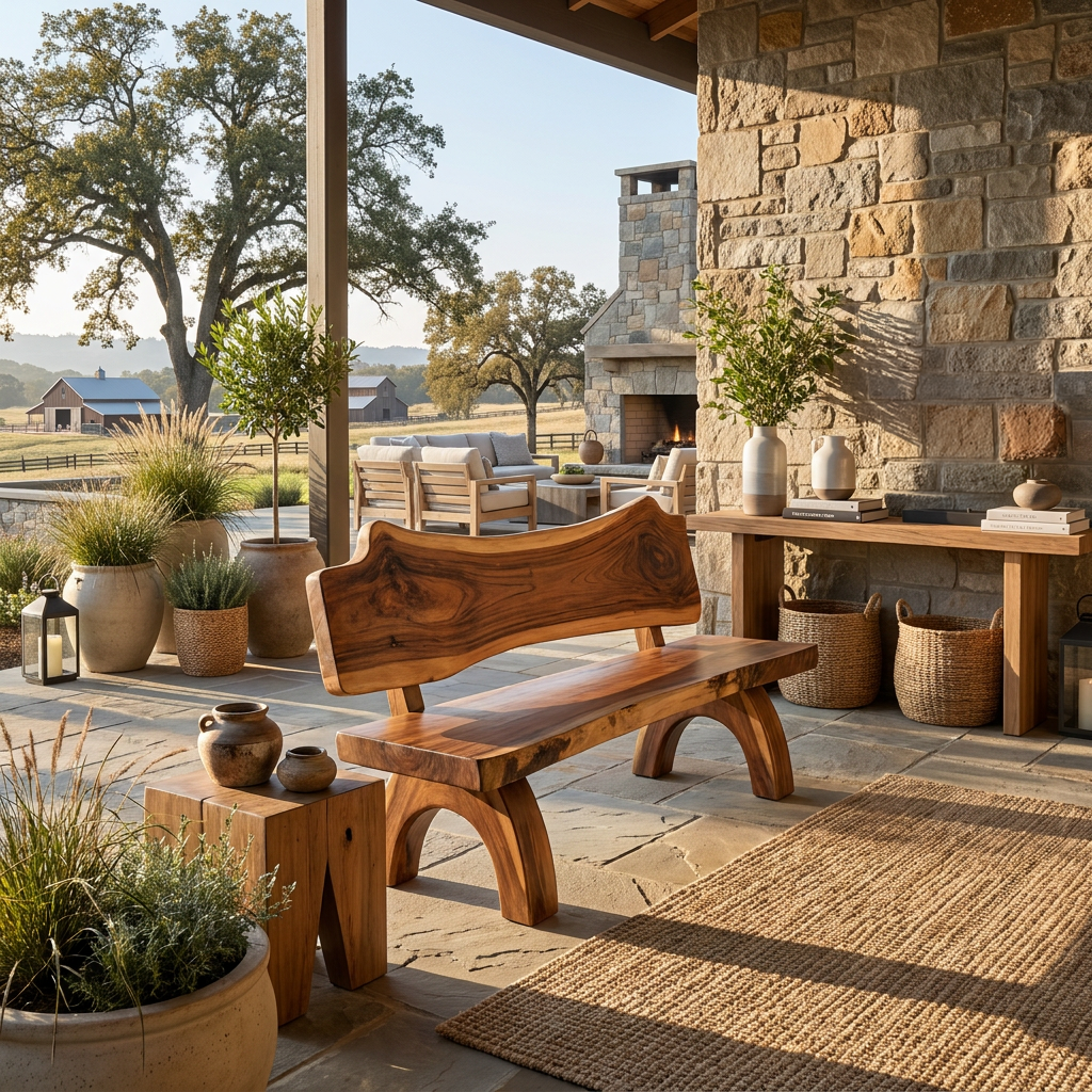 Rustic Live Edge Bench With Backrest