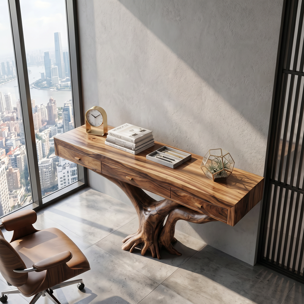 Handcrafted Rustic Solid Wood Dressing Table with Live Edges