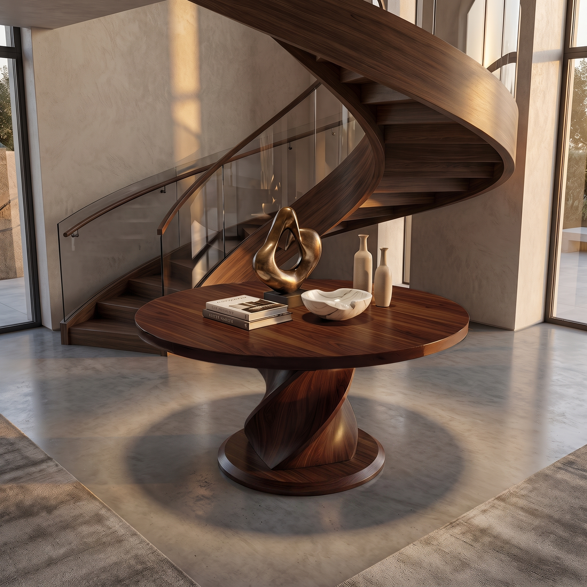 Round Entry Table, Twisted Pedestal Wood Center Hall Table