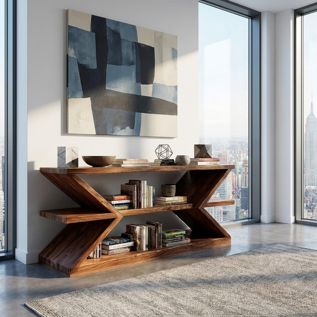 Nature Inspired Sculpted Wood Console Table, 40 To 86 Inch Wide