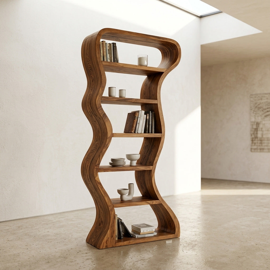 Extra-Tall Wavy-Sided Wood Bookcase, 71 to 86 Inches High