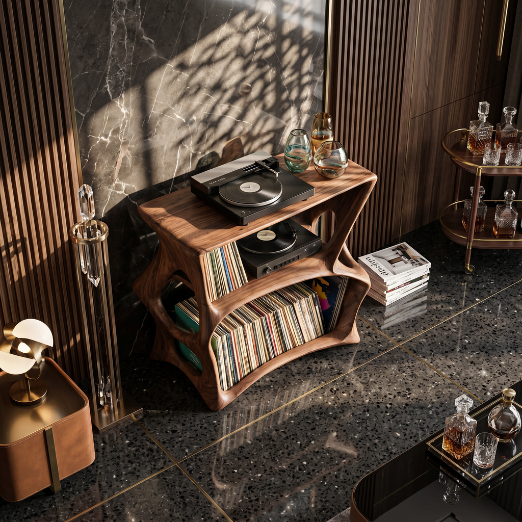 Farmhouse Natural Wood Record Stand for Cozy Living Rooms