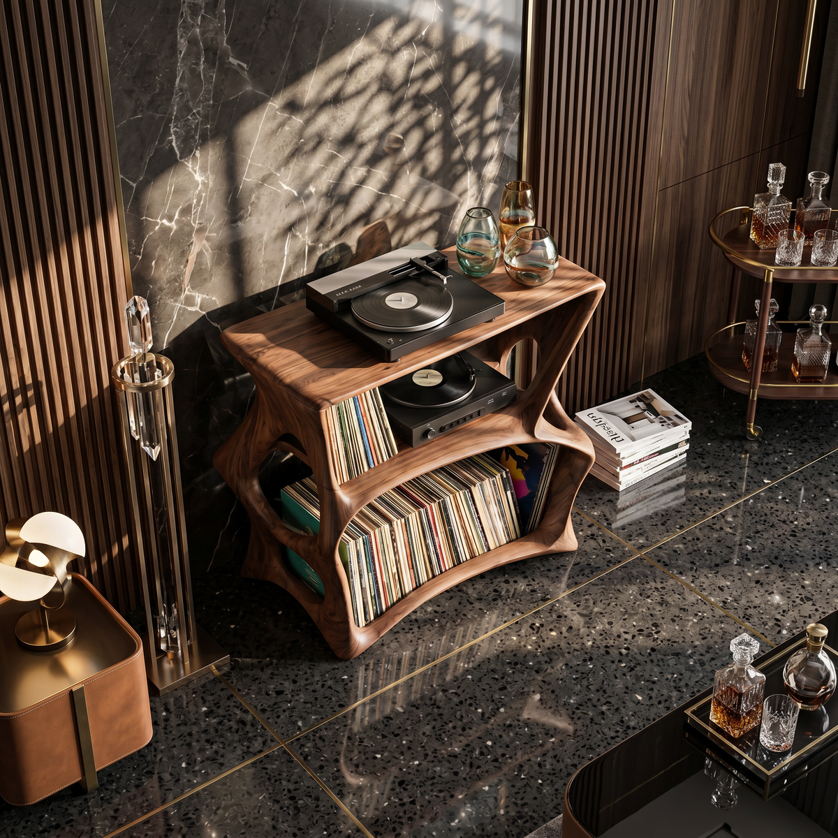 Farmhouse Natural Wood Record Stand for Cozy Living Rooms