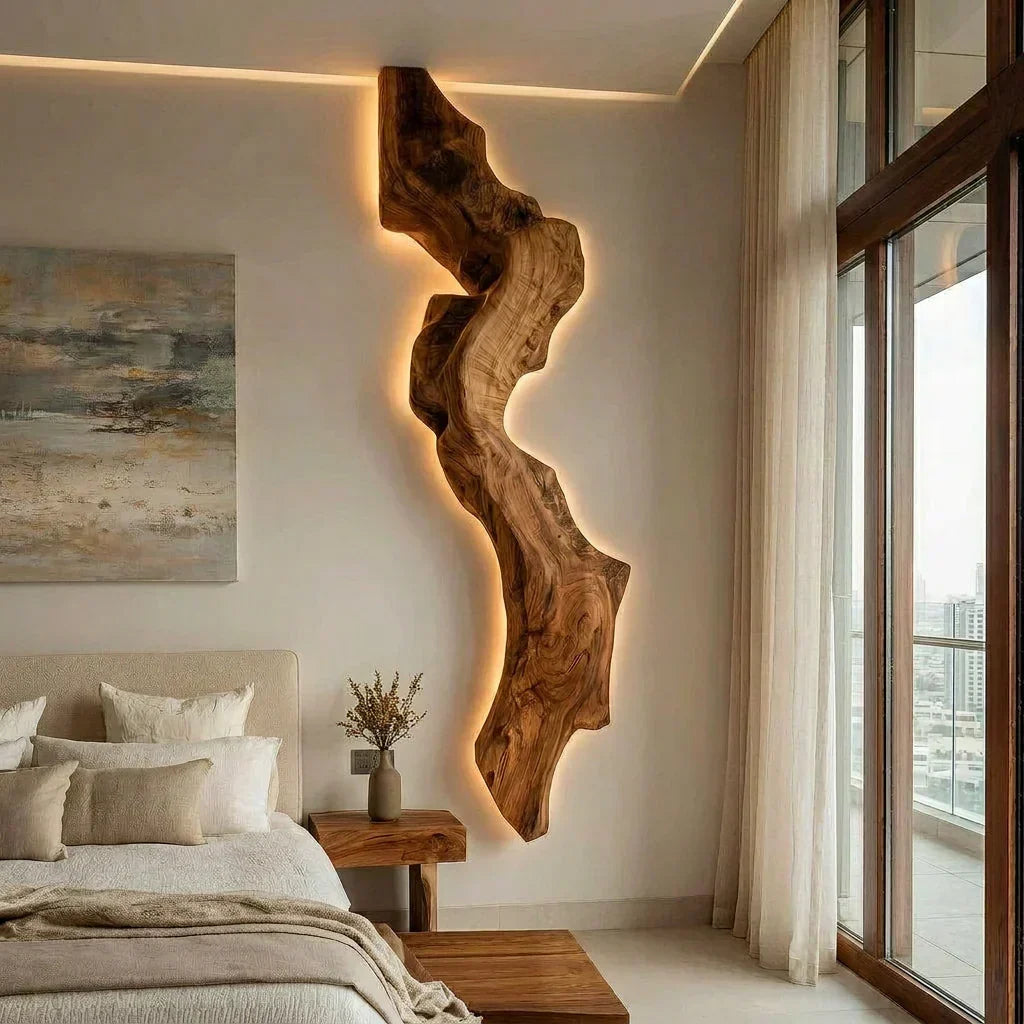 Backlit Live Edge Wood Wall Lamp For Bedroom, 47 to 69 Inch