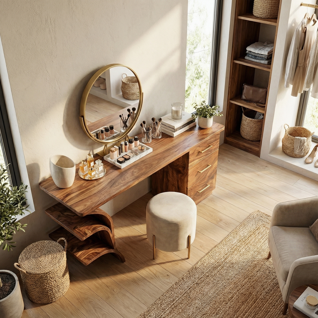 Compact Wooden Makeup Desk For Studio Apartments, 40 To 70 Inch
