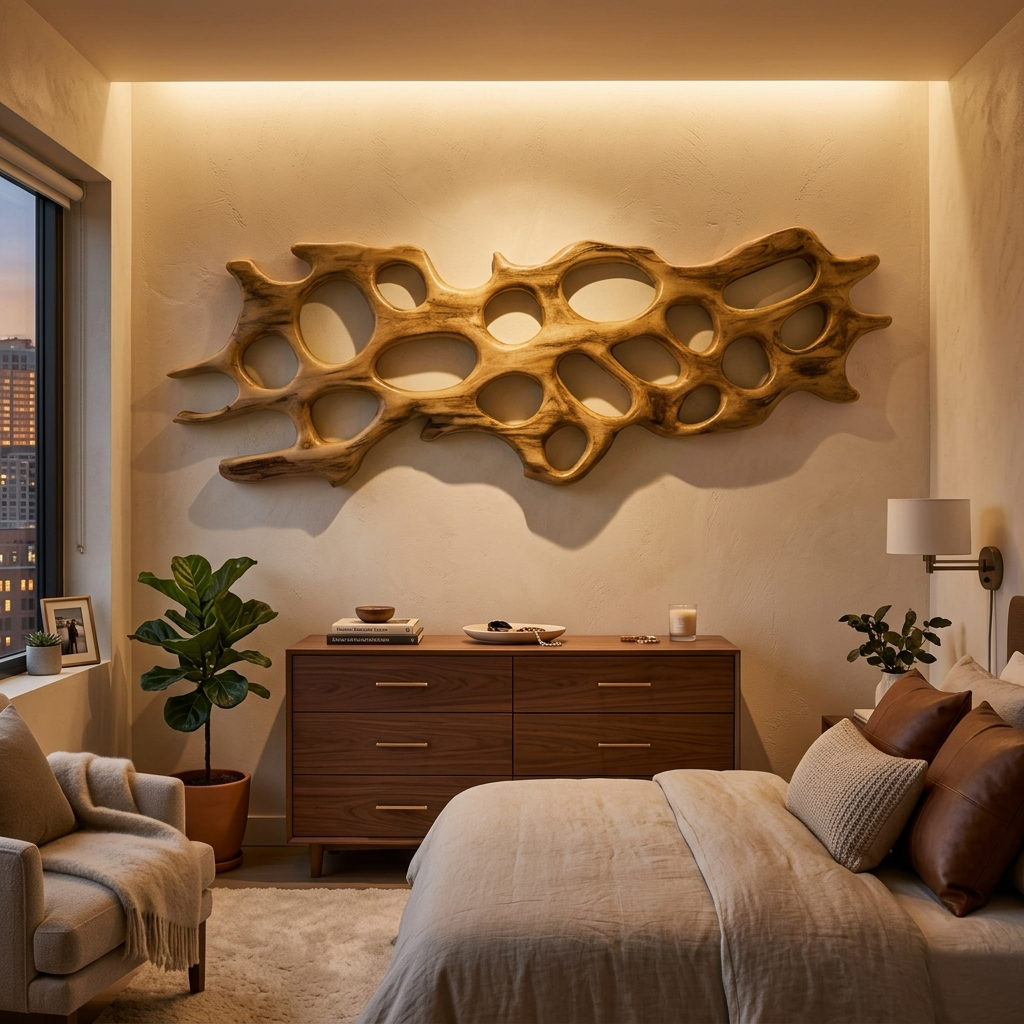 Rippling Cutout Abstract Wood Wall Panel, 25 in High, 47 to 79 in