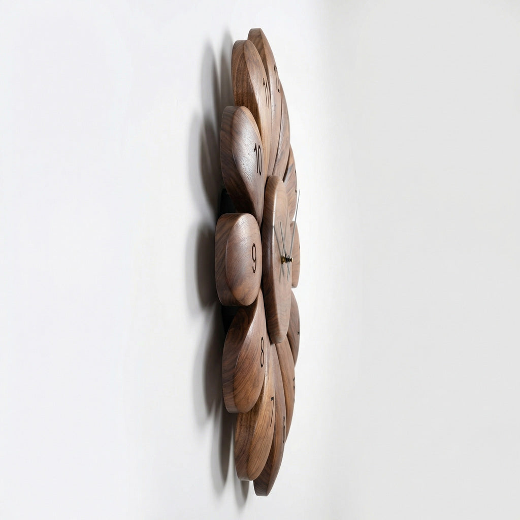 Handcrafted Wooden Wall Clock, Solid Wood Decorative Silent Timepiece