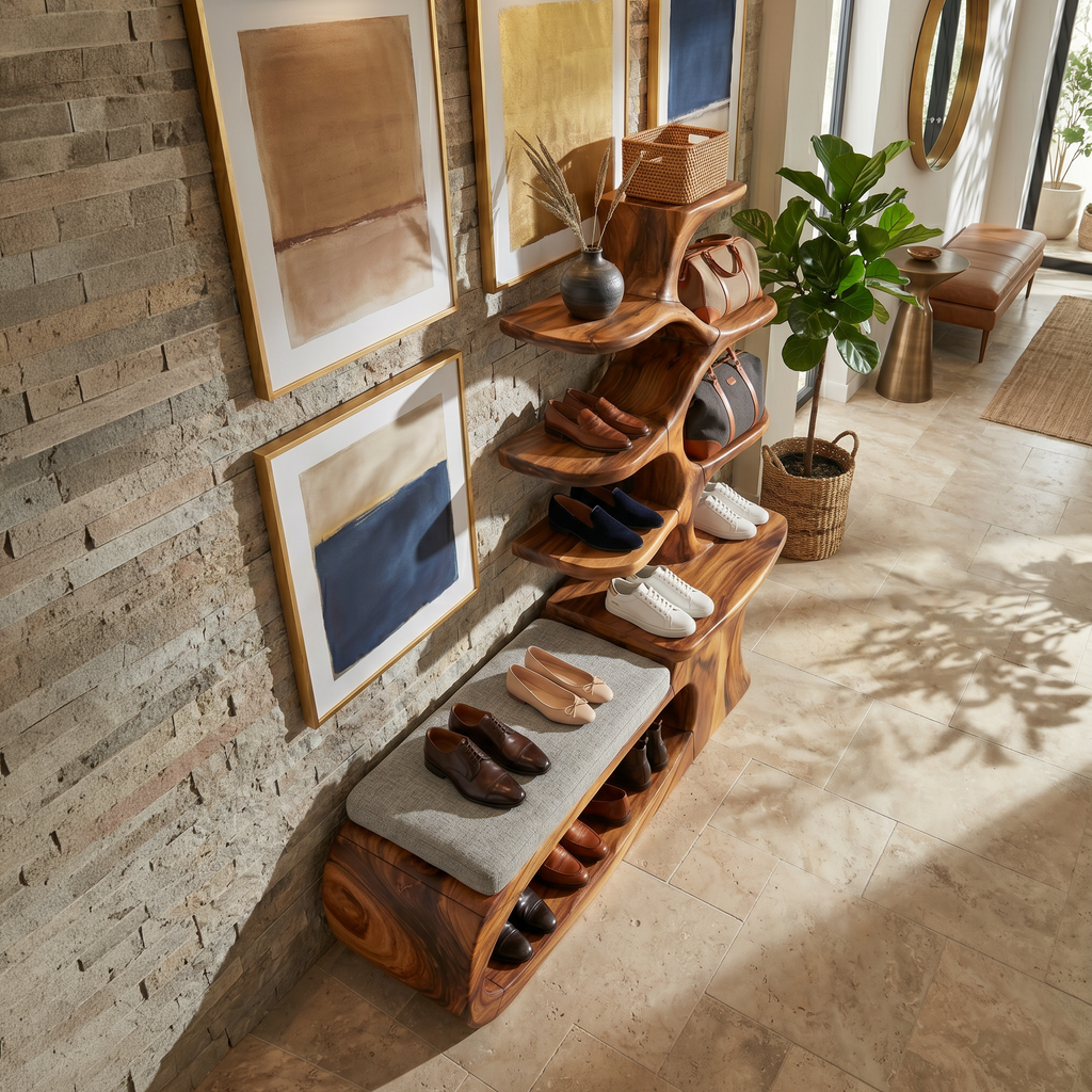 Japandi Solid Wood Shoe Rack Bench