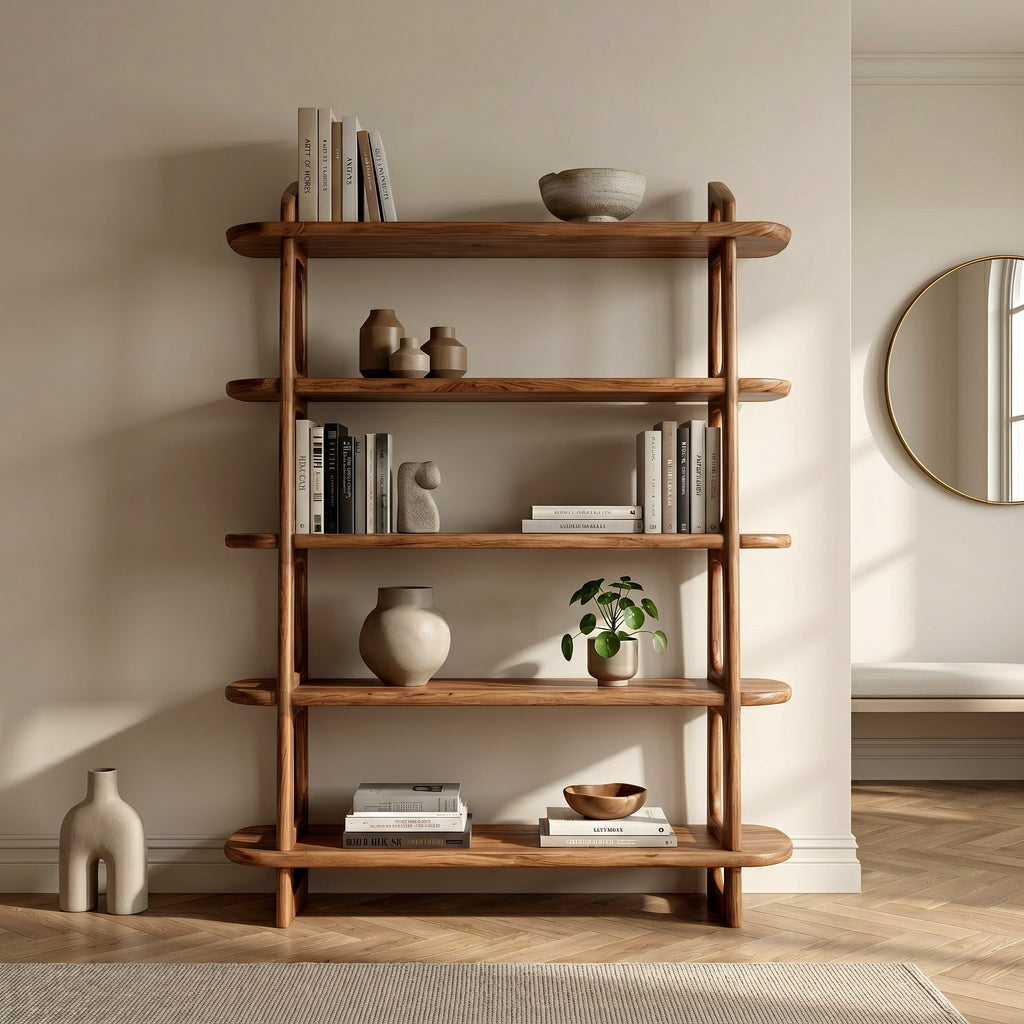 Slim Freestanding Wooden Corner Shelf Unit, 60 To 80 Inch Tall
