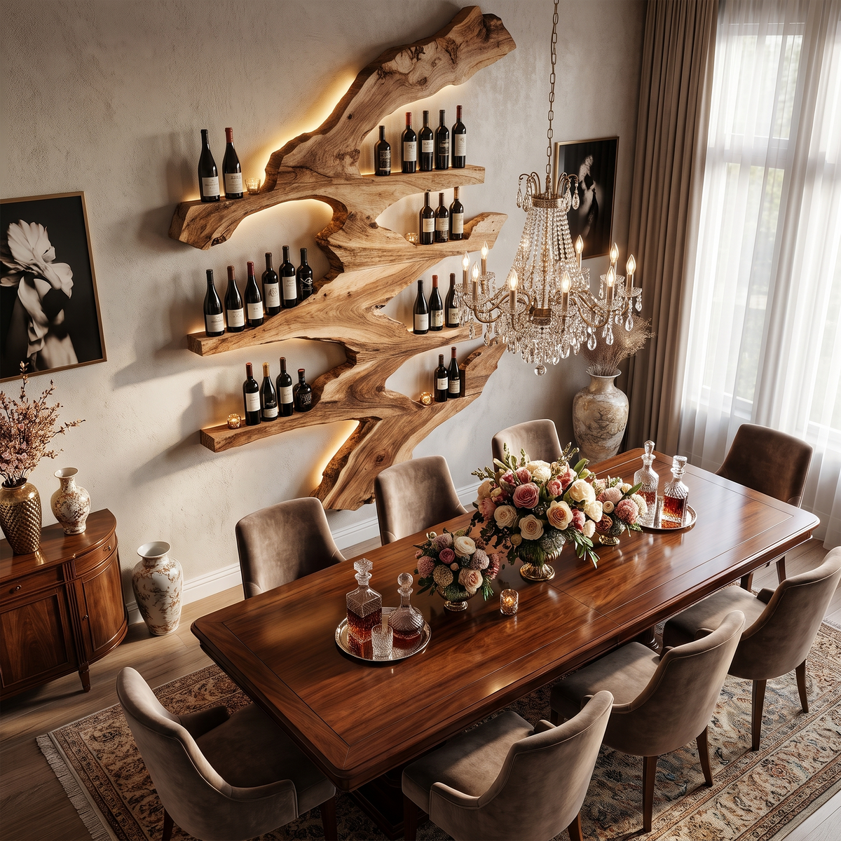 Slim 6-Inch Deep Wood Wine Bottle Wall Rack, 45 to 71 in Tall