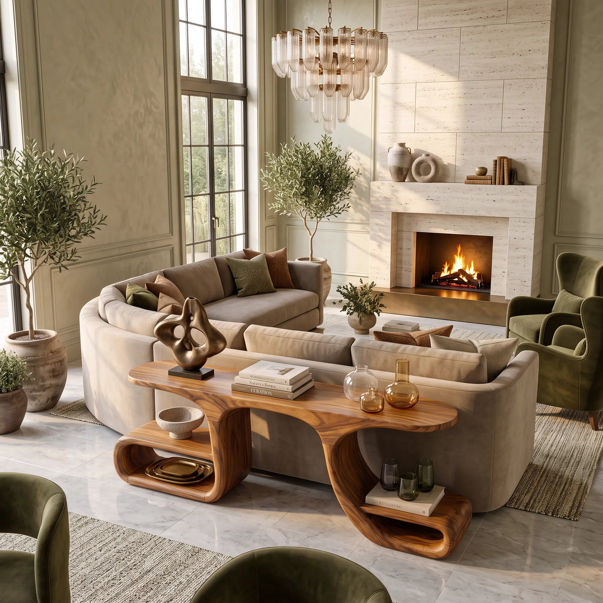 Finished-All-Round Flowing Console Table For Open Plan Rooms