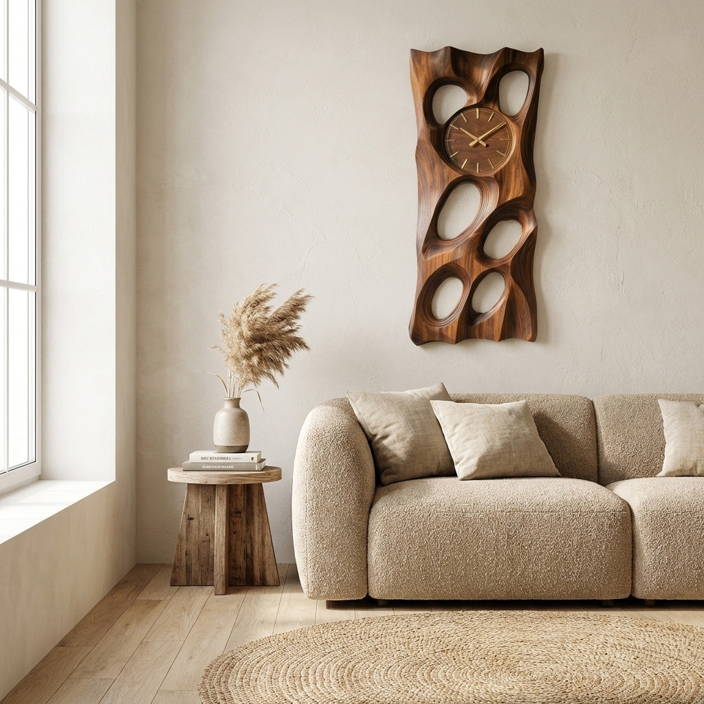 Wooden Wall Clock with Openwork Geometric Design