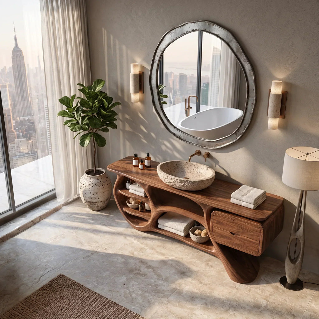 Organic Modern Bathroom Vanity Shelves With Drawers For Luxury Homes