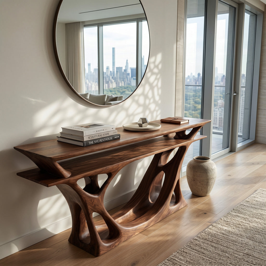 Open-Frame Base Console With Layered Top For Entryway Display