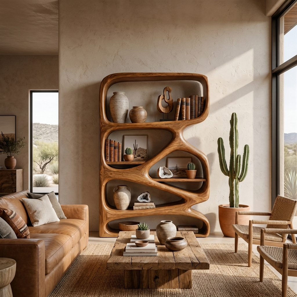 Artistic Wooden Bookshelf With Functional Open Display Shelving For