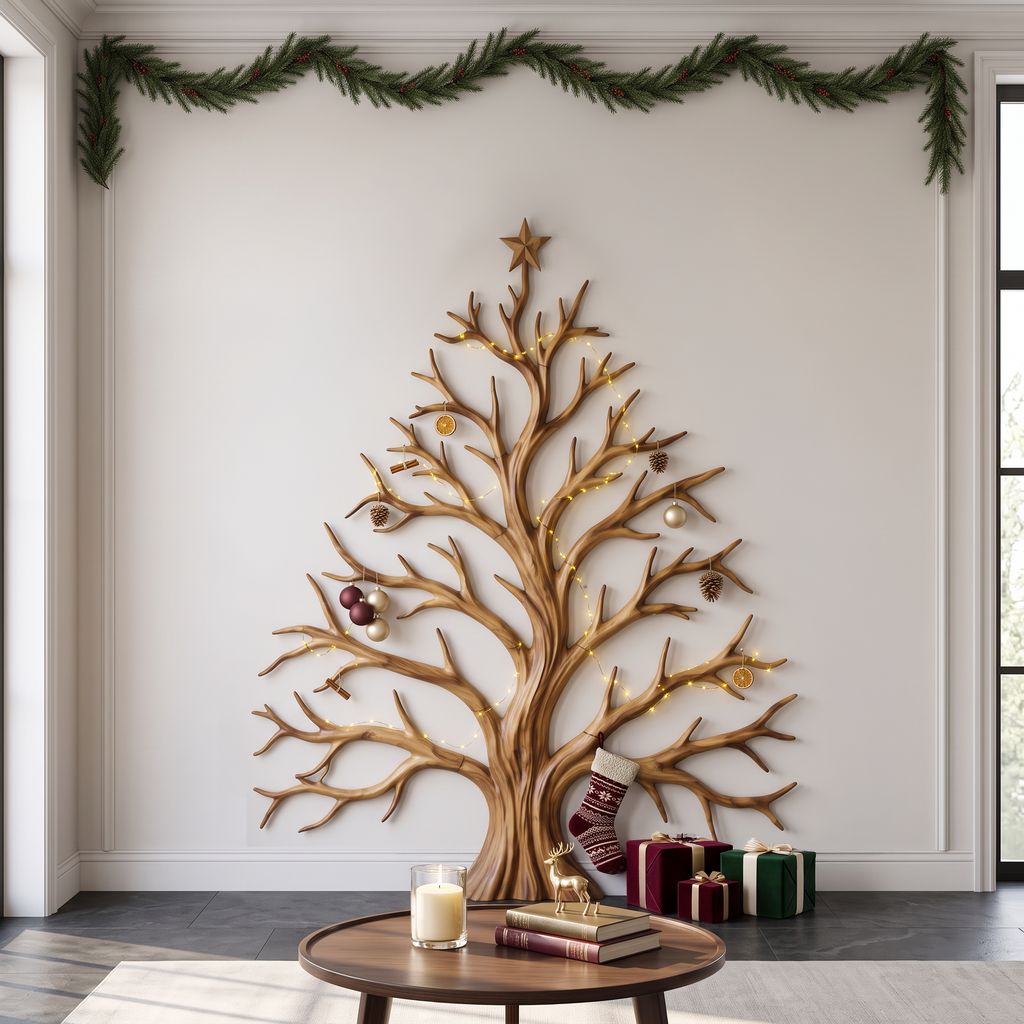 Wooden Christmas Tree Silhouette Wall Hanging, 60 To 70 Inch Tall