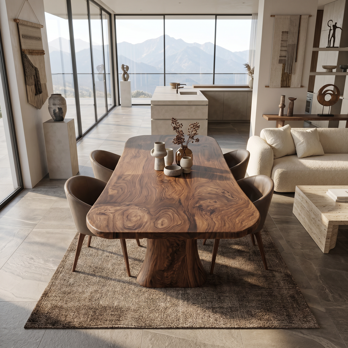 Live Edge Wood Dining Table For Kitchens, 63 to 79 Inch