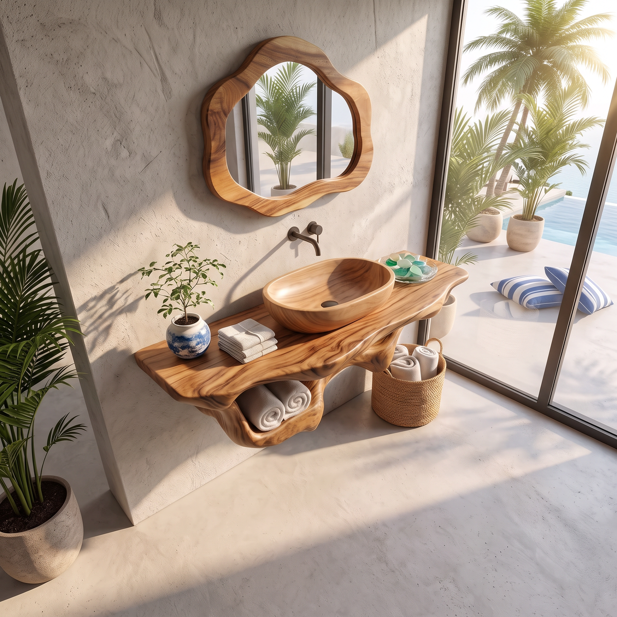 Mid-Century Live Edge Floating Bathroom Vanity Shelf