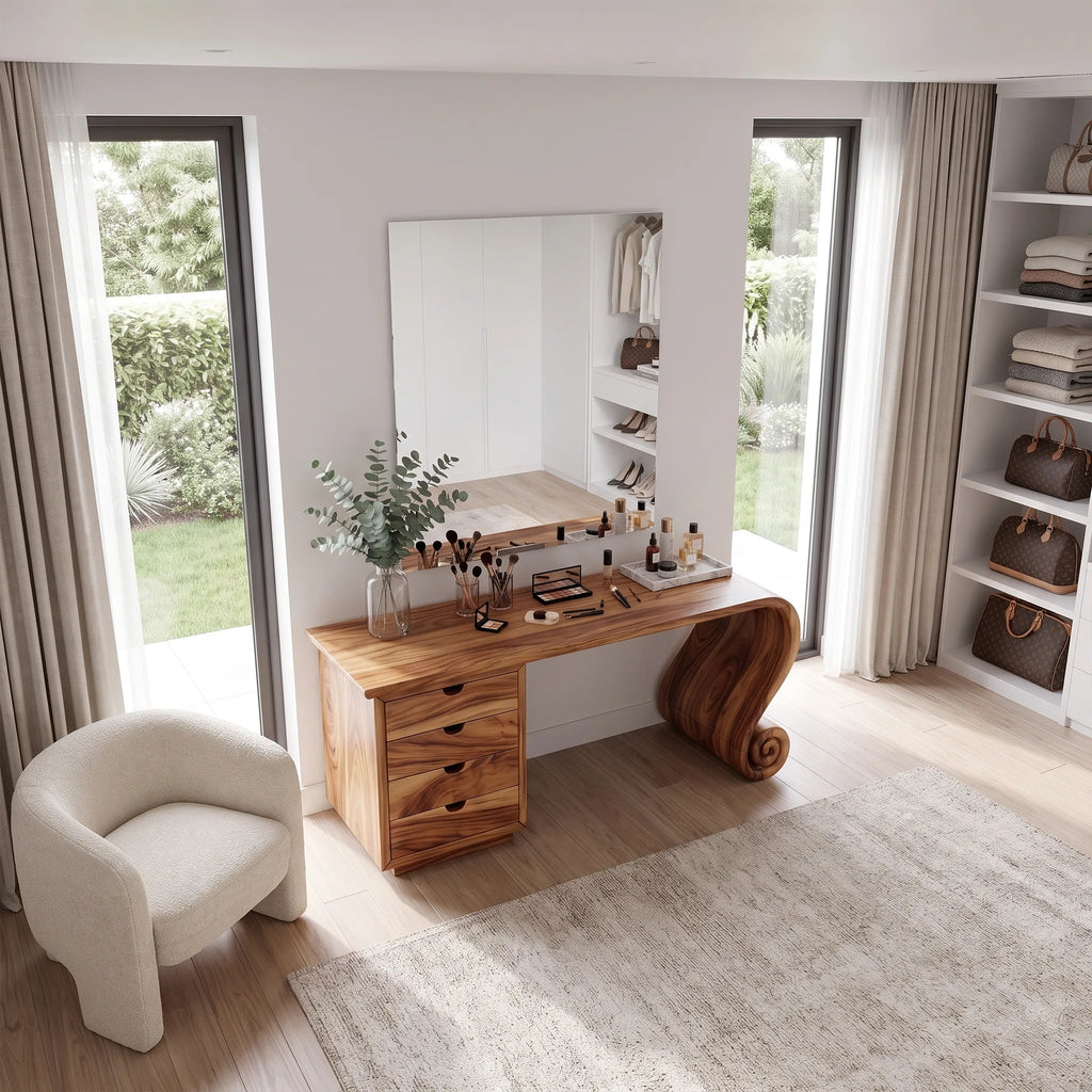 Charming Modern Vanity Desk Makeup Vanity Spiral Leg Drawers For Bedroom