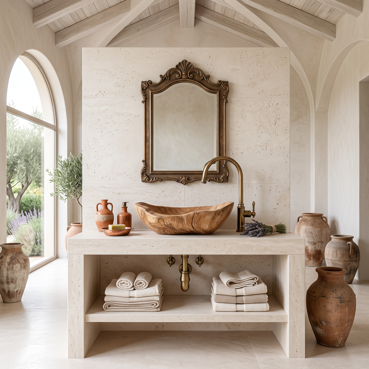 Wooden Vessel Sink, Mid Century Round Basin for Bathroom Vanity