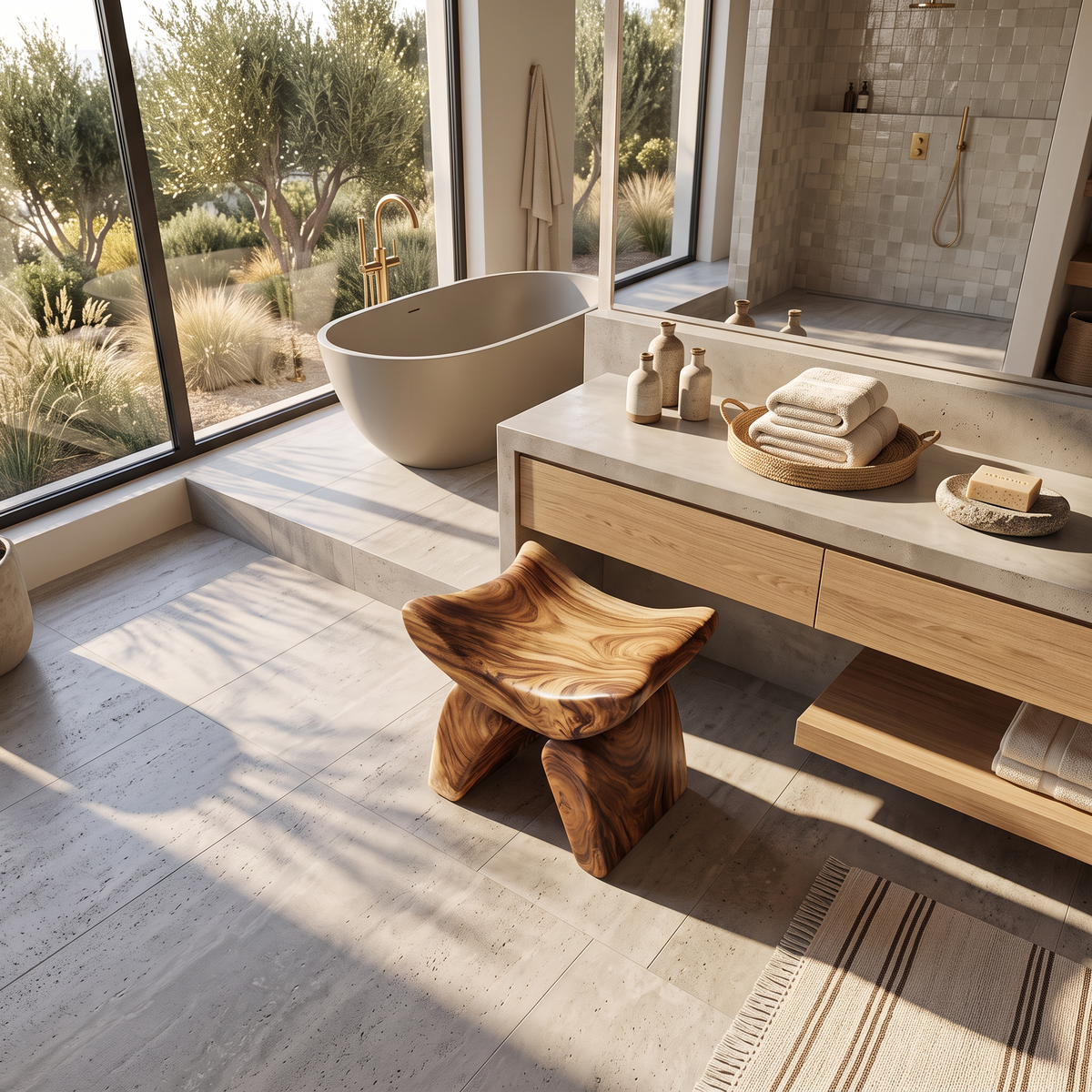 Handcrafted Shower Bench For Spa-Style Bathroom Decor
