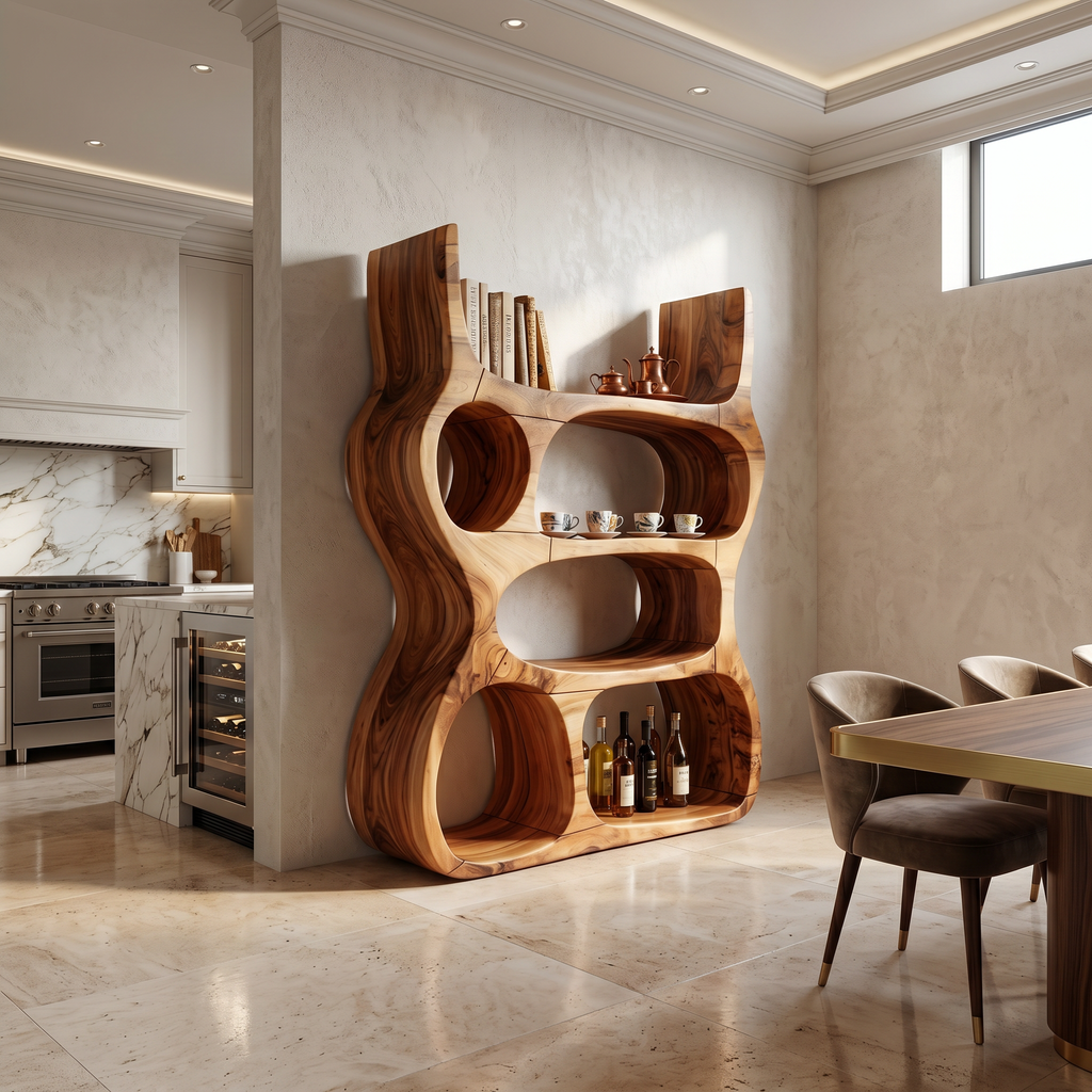 Organic Form Wooden Display Shelf For Candles, Plants And Books