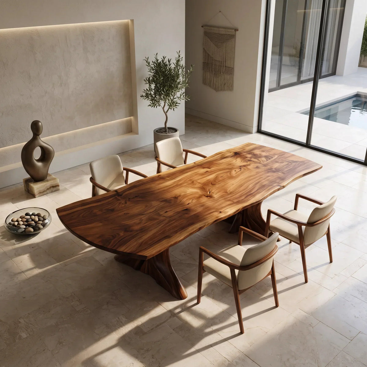 Luxury Natural Wood Dining Table Double Pedestal For Dining Room