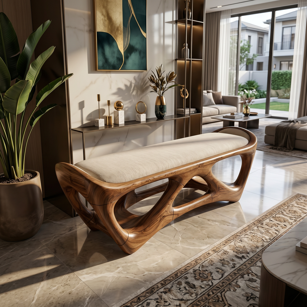 Sculptural Wood Seating Bench For Studios And Galleries, 47-73 In