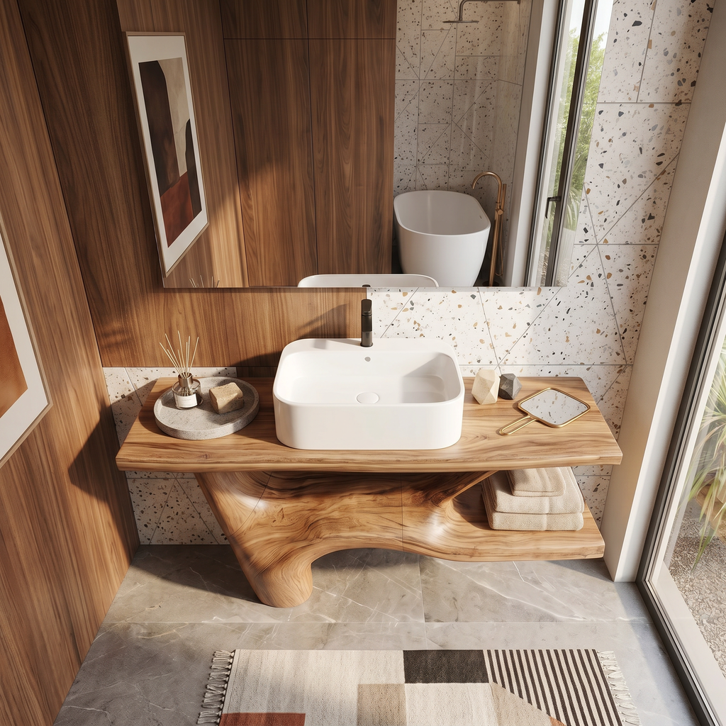 Handcrafted Solid Wood Bathroom Vanity in Natural Rustic Style