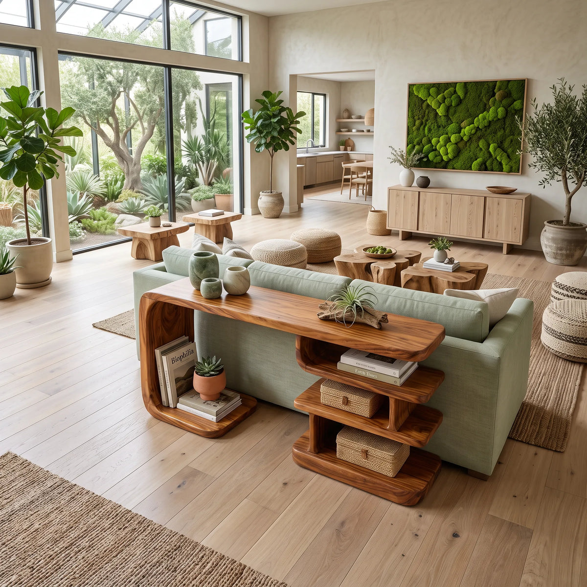 Multi-Level Shelf Console For Living Room Books And Ceramics