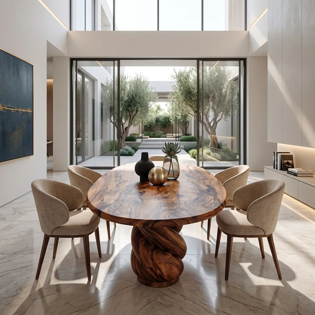 Modern Natural Wood Dining Table Twisted Pedestal For Dining Room