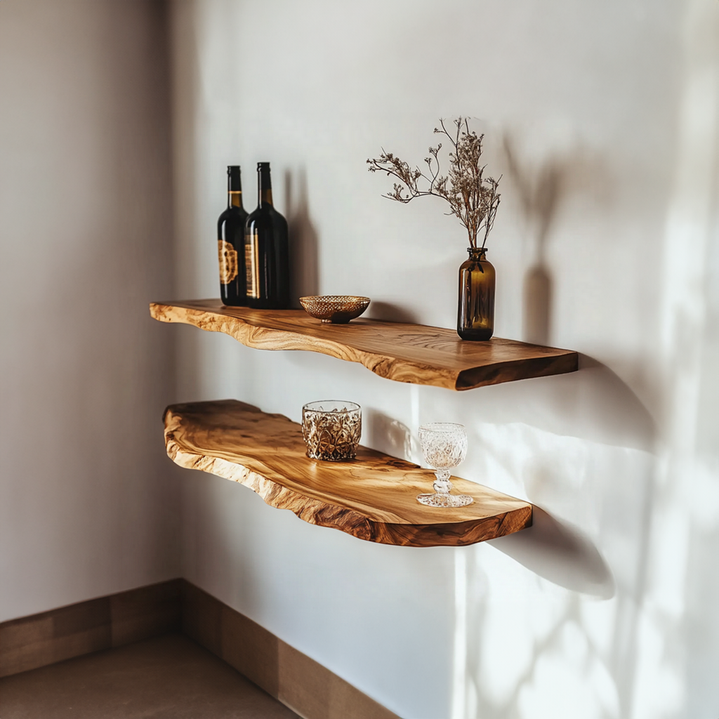 Solid Wood Live Edge Floating Wall Shelf, Sold Individually