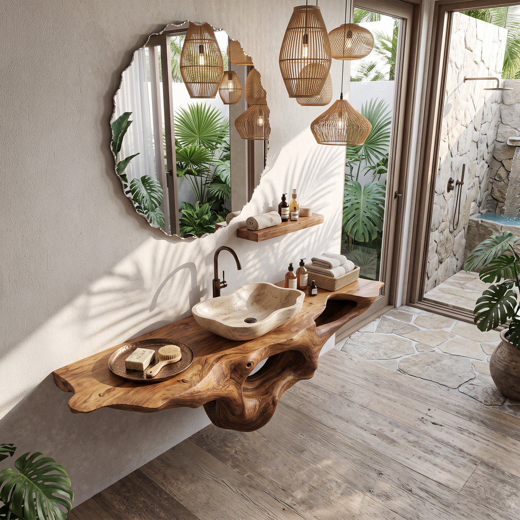 Farmhouse Solid Wood Bathroom Vanity Shelf with Waterproof Finish