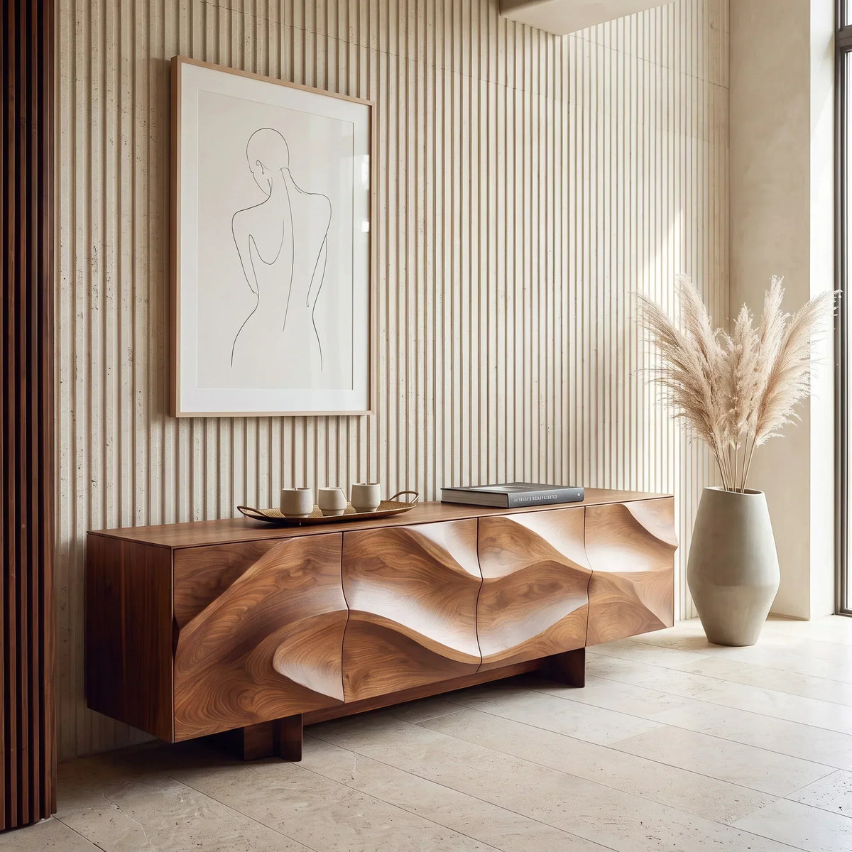 Contemporary Sculptural Wave Sideboard For Dining Room