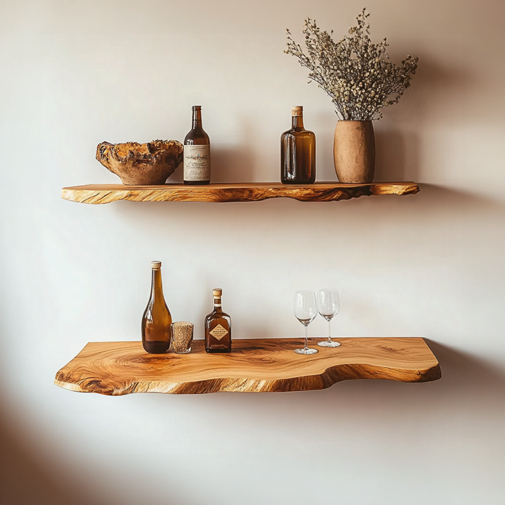 Rustic Live Edge Office Wall Shelf, 10 To 47 Inch Wide