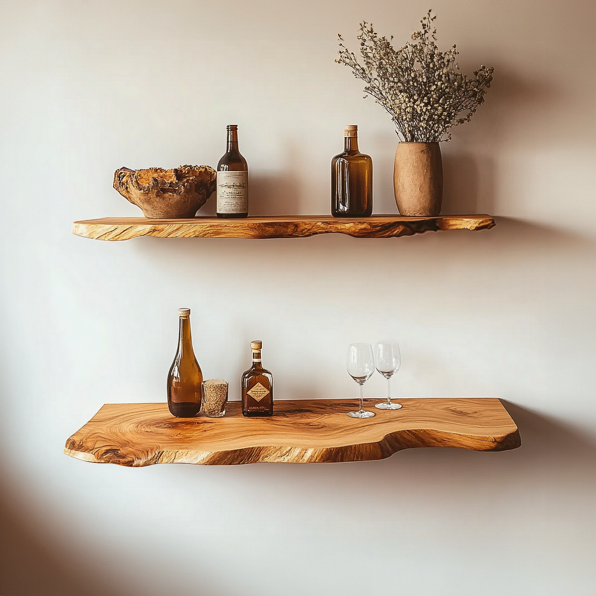 Rustic Live Edge Office Wall Shelf, 10 To 47 Inch Wide