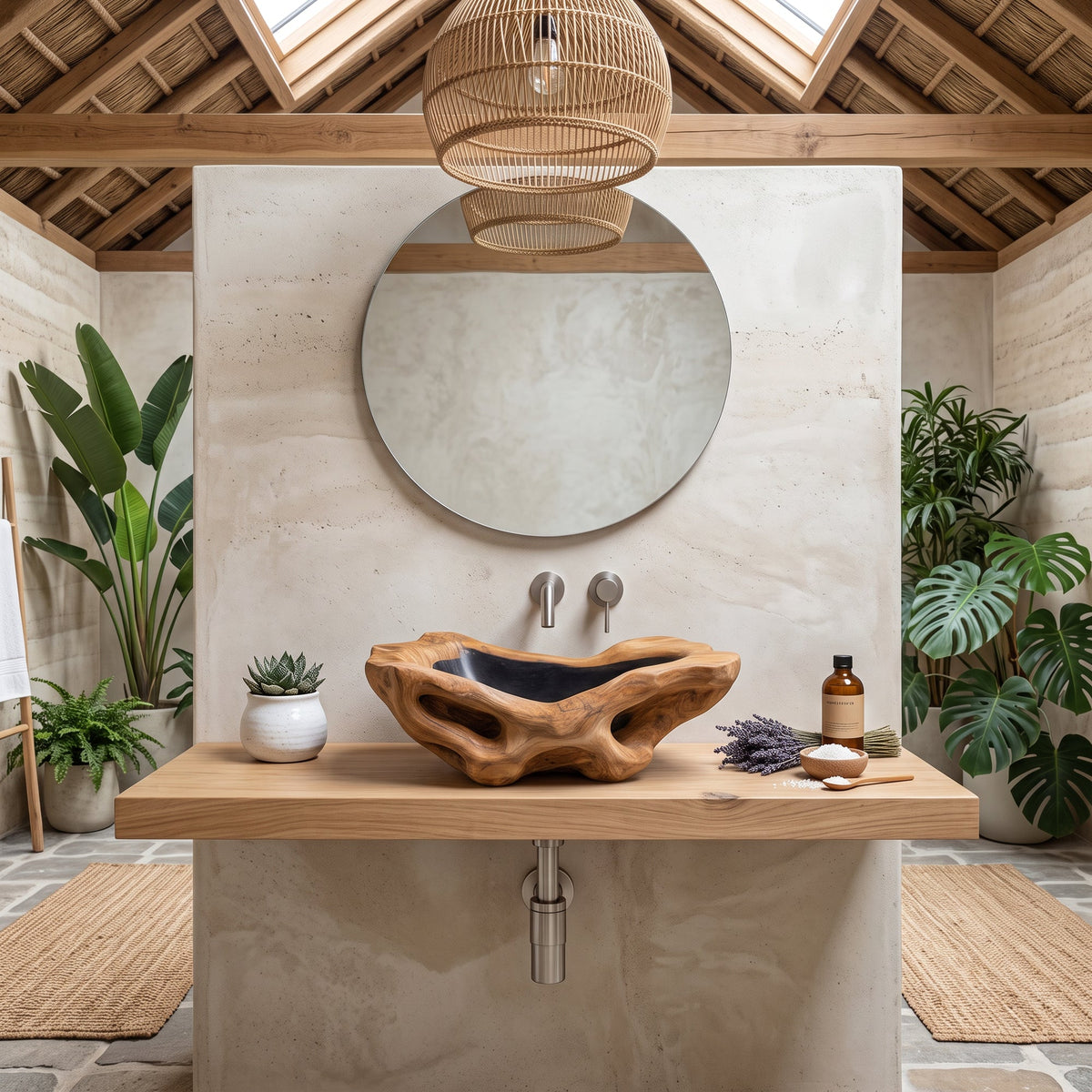 Rustic Wood Wash Basin For Vintage Bathroom