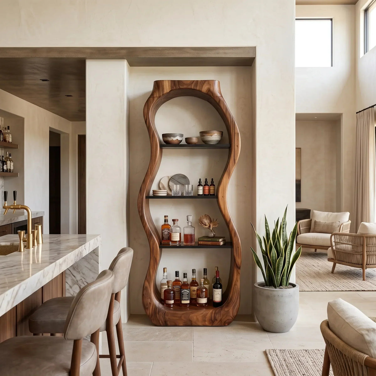 Handcrafted Sculptural Liquor Cabinet Modern Cafe
