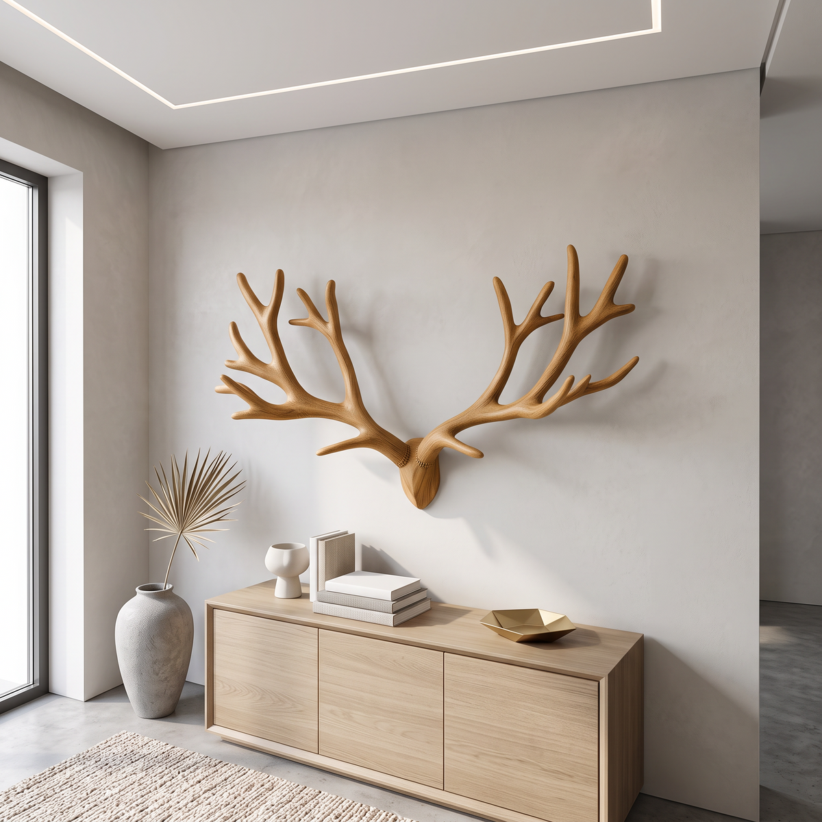 Antler Branch Wall Art, Rustic Wood Sculpture for Bedroom