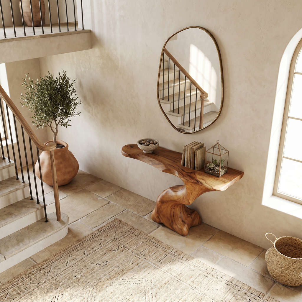 Rustic Solid Wood Entryway Console Table with Narrow Profile