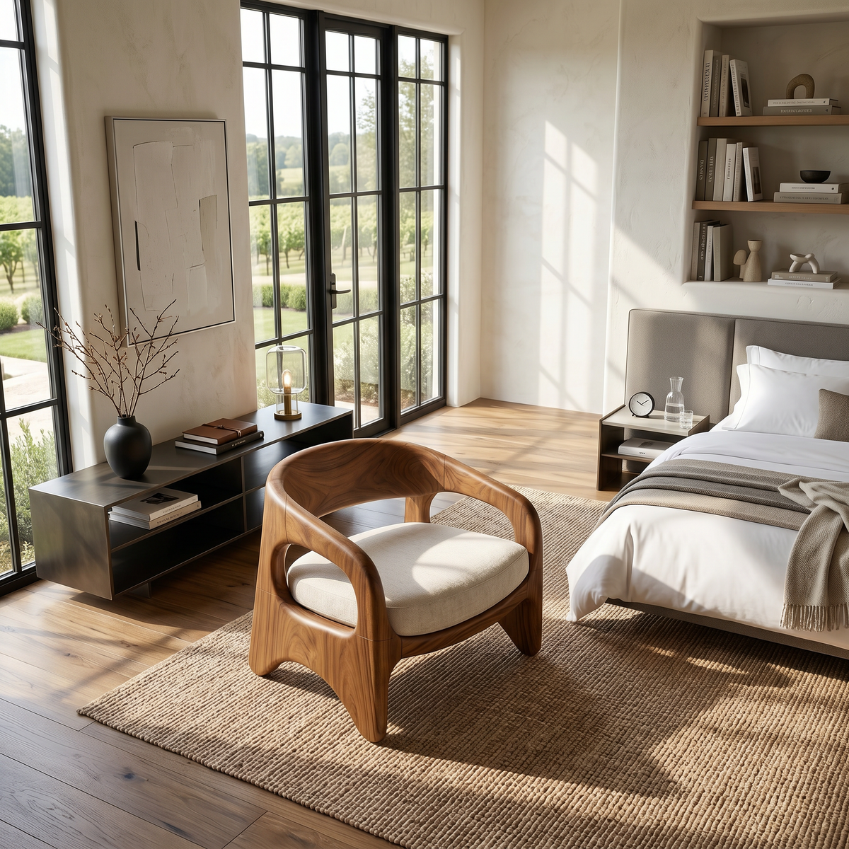 Soft Contour Wood Accent Chair For Coastal Living Rooms