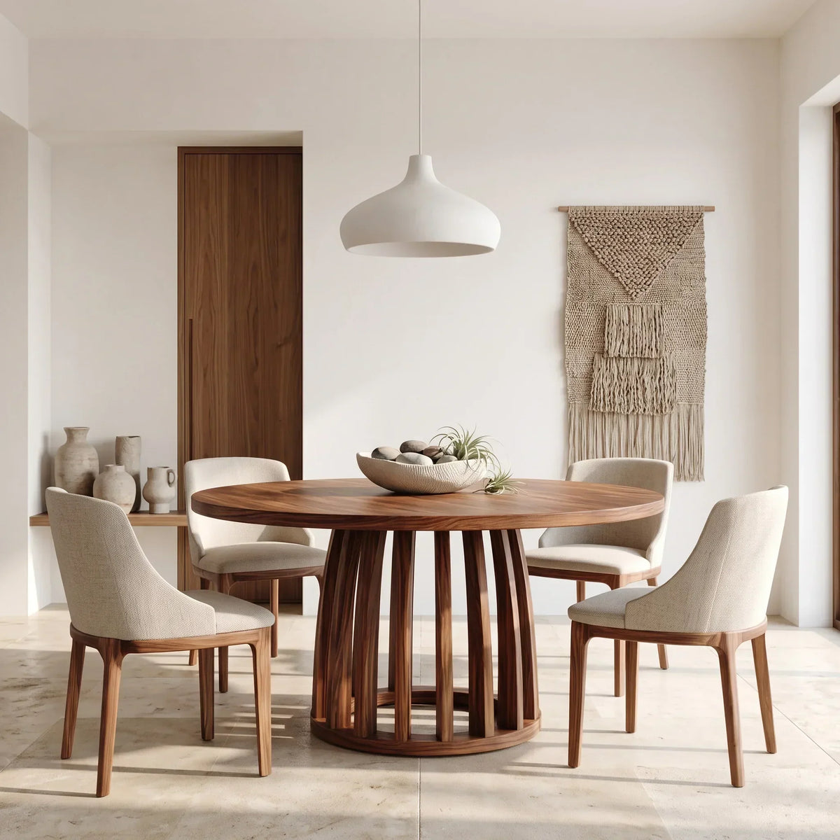 Modern Ribbed Base Round Dining Table For Dining Room